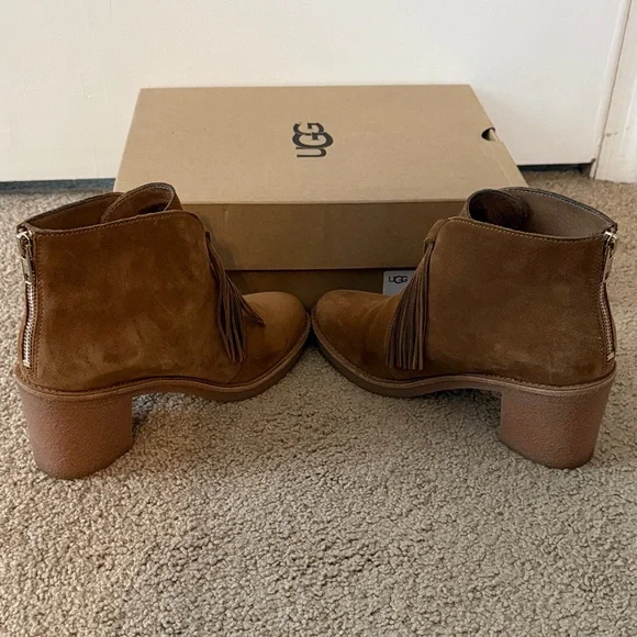 UGG W Corin- Tan Suede Fringe Ankle Boots - Picture 10 of 10